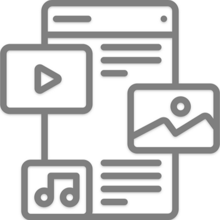 Icon für soziale Medien mit Bildern, Video und Musik, das Social Media und Content Creation darstellt.
