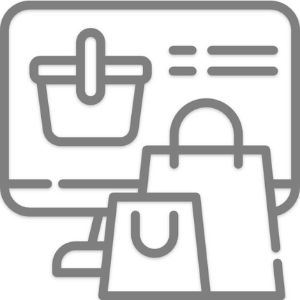 Icon mit Einkaufswagen und Monitor, das Webdesign und E-Commerce darstellt.